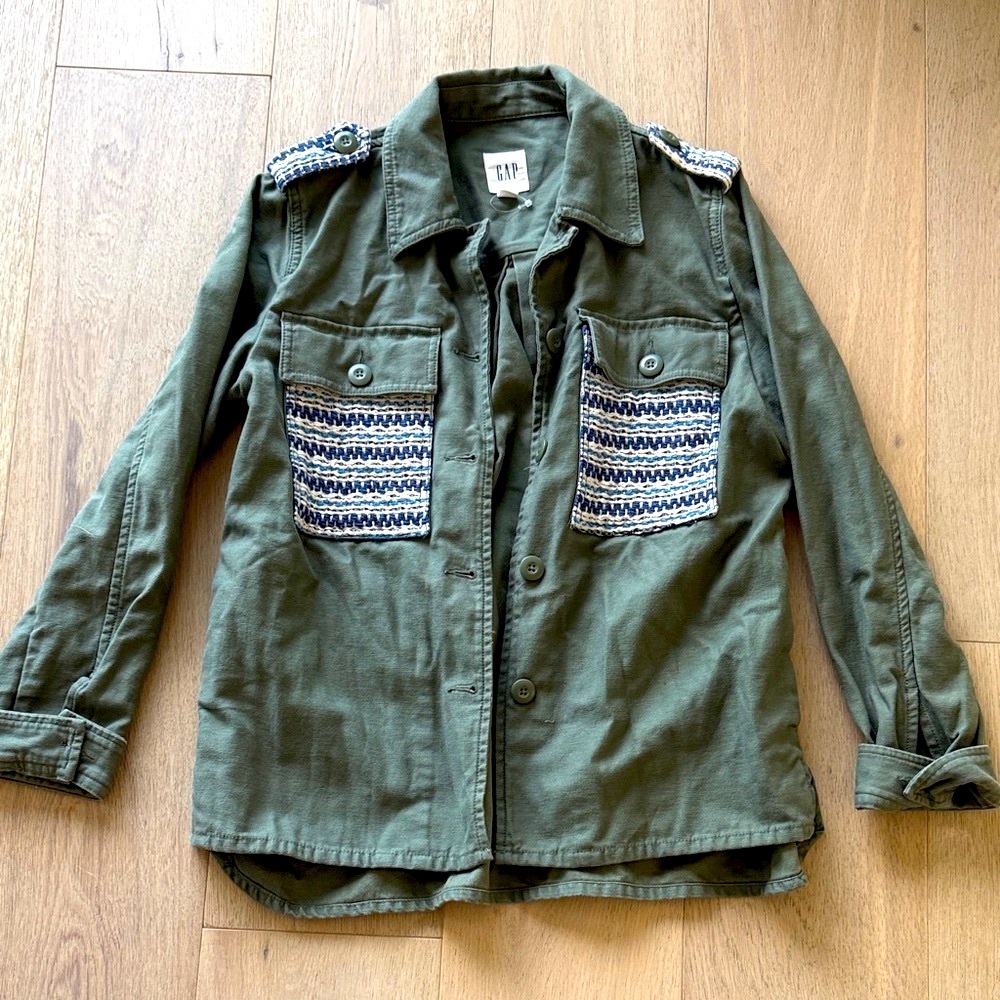 GAP Army Green Jacket with Blue and White Accents